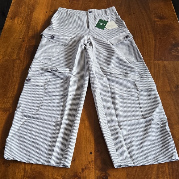NWT Halara Midrise Striped Wide LegCargo Pants White & Gray Size XS Short